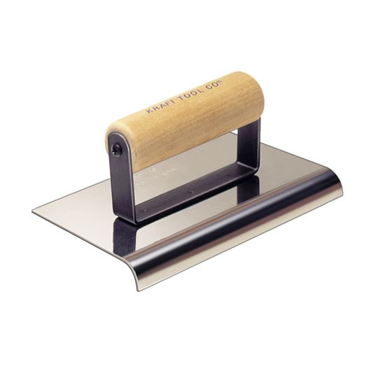 Kraft Tool 6" x 6" Stainless Steel Cement Edger with Wood Handle - 3/8" Radius