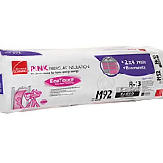 Owens Corning 3-1/2" x 15" x 32' R-13 RF10 EcoTouch Pink Fiberglas Kraft Faced Roll Insulation with PureFiber Technology - 40 Sq. Ft. Roll