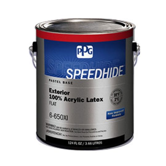 PPG Industries (6-650XI) Speedhide Exterior 100% Acrylic Latex Flat with Pastel Base - 1 Gallon Can