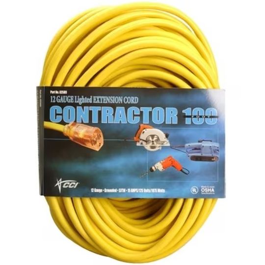 Coleman Cable 12/3 Lighted Yellow Extension Cord 100'