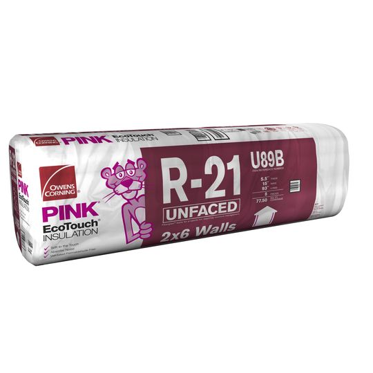 Owens Corning 5-1/2" x 15" x 93" R-21 U89B EcoTouch Pink Fiberglas Unfaced Batt Insulation with PureFiber Technology - 77.5 Sq. Ft. Bag