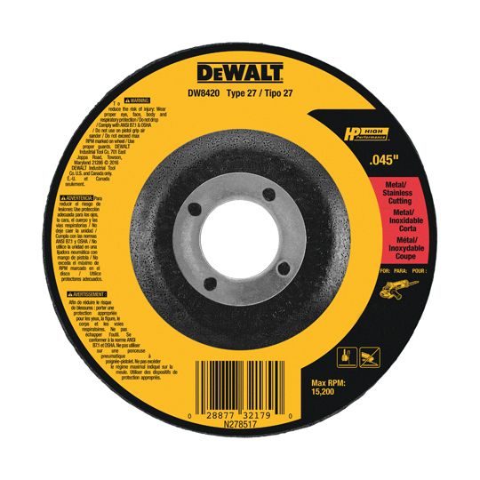 DeWalt 4-1/2" x 7/8" Type 27 Hp Metal Cutting Wheel