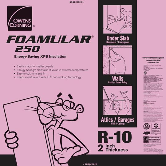 Owens Corning 2.5" x 16" x 8' Foamular 250 Cw Extruded Polystyrene (XPS) Rigid Foam Insulation