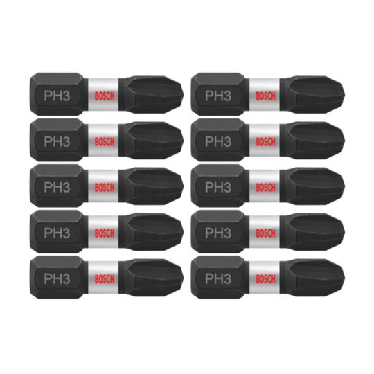 Bosch 1" Impact Tough Phillips #3 Insert Bits - Package of 10