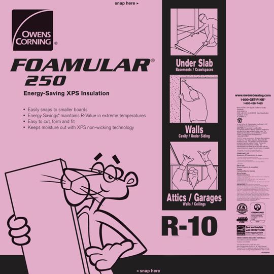 Owens Corning 3/4" x 2' x 8' Foamular 250 Square Edge (Se) Extruded Polystyrene (XPS) Rigid Foam Insulation