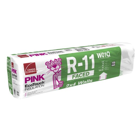 Owens Corning 3-1/2" x 15" x 93" R-11 W01Q EcoTouch Pink Fiberglas Kraft Faced Batt Insulation with PureFiber Technology - 155 Sq. Ft. Bag