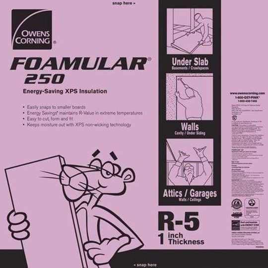 Owens Corning 1" x 4' x 8' Foamular 250 Scoreboard (Sb) Extruded Polystyrene (XPS) Rigid Foam Insulation