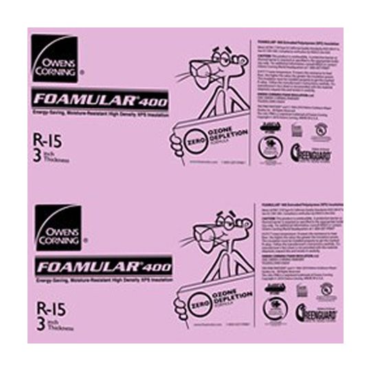 Owens Corning 3" x 4' x 8' Foamular 400 High Compressive Strength Extruded Polystyrene (XPS) Insulation - Square Edge (Se)