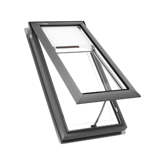 Velux Vs C04 Deck-Mounted Manual Venting "Fresh Air" Skylight, Stain Grade Wood Interior, Solar-Powered Darkening Shade, Standard Laminated Safety Glass