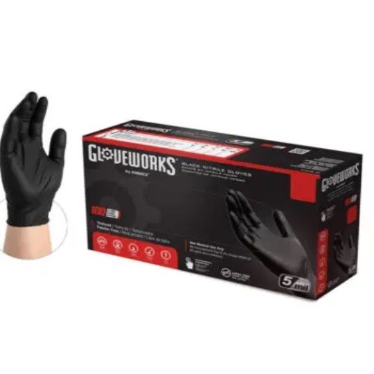 Paint Sundries Solutions Ammex GPNB46100 Black Nitrile Gloves - Large - 100/Box
