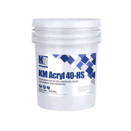 KM Coatings Acryl 40-Hs Bleed-Resistant High-Solids Elastomeric Roof Coating - 5 Gallon Pail