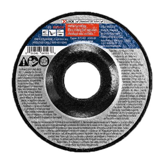 Bosch 4-1/2" x 1/4" X-lock Arbor Type 27 30 Grit Metal Grinding Abrasive Wheel