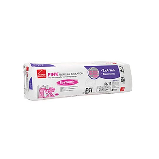 Owens Corning 3-1/2" x 15" x 93" R-13 E51 EcoTouch Pink Fiberglas Unfaced Batt Insulation with PureFiber Technology - 106.56 Sq. Ft. Bag