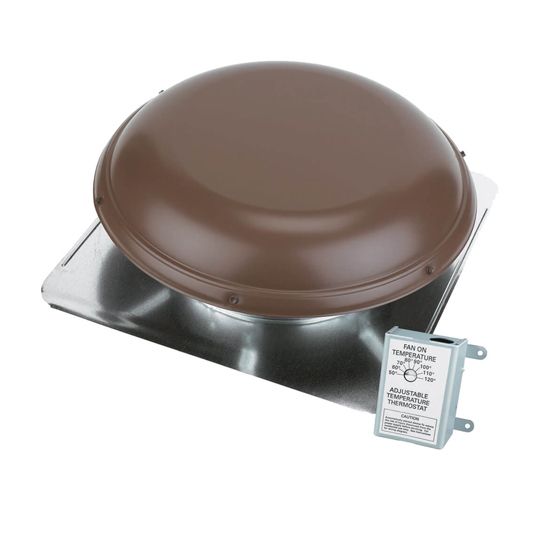 Air Vent Power Attic Ventilator Roof-Mount Metal with Pre-Wired Humidistat with Thermostat Power Cool Plus - 1170 Cfm — Ventilation and Drainage — AIRPC12BR